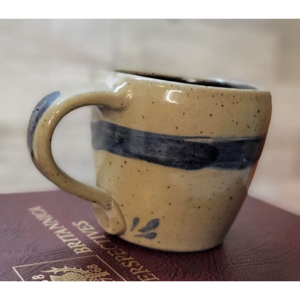Rowe Pottery Mug Salt Glaze Stoneware Blue 1993 Souvenier Burgois Pig Cafe Chi